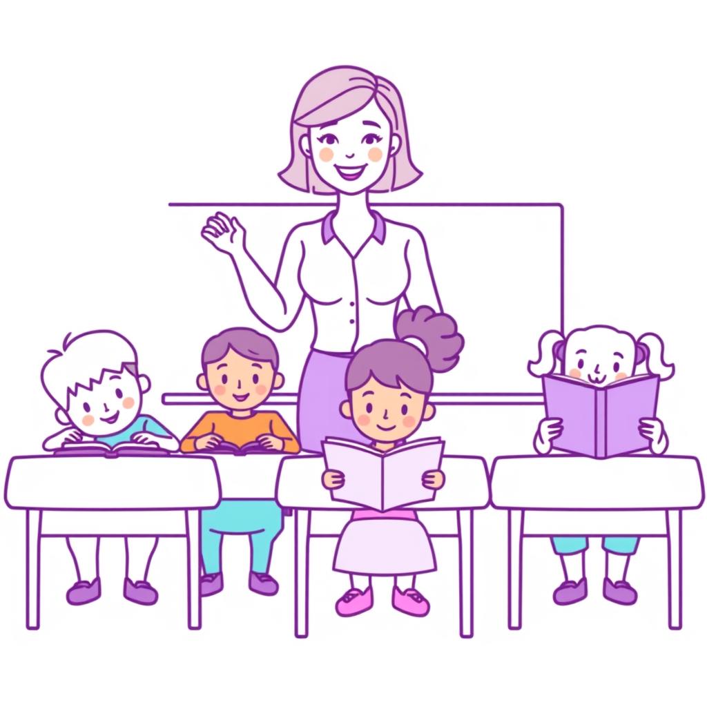 Teacher with students reading